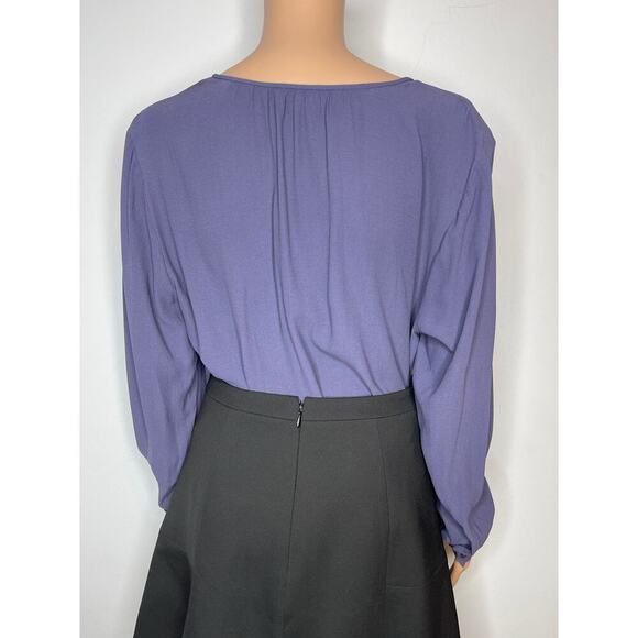 Eileen Fisher Slit Neck Purple Long Sleeve Georgette Silk Blouse size Medium New - Picture 6 of 13